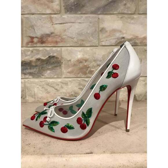 Christian Louboutin Cherrypump 100 White Red Cherry Bridal Shoe Pump Heel 39.5 - Picture 10 of 12